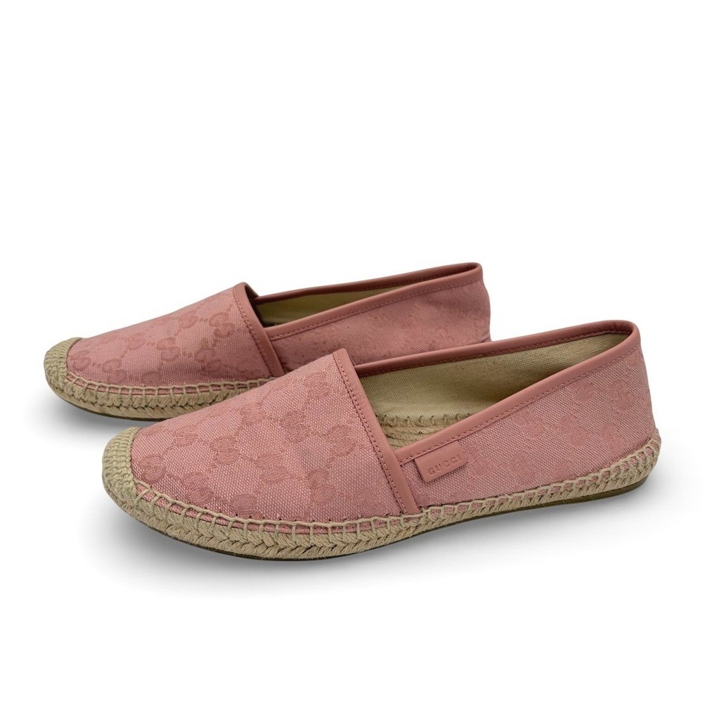 Gucci‎ GG Monogram Canvas Espadrilles 38.5 Pink Logo Slip On Flats Spain Luxury - Picture 3 of 11